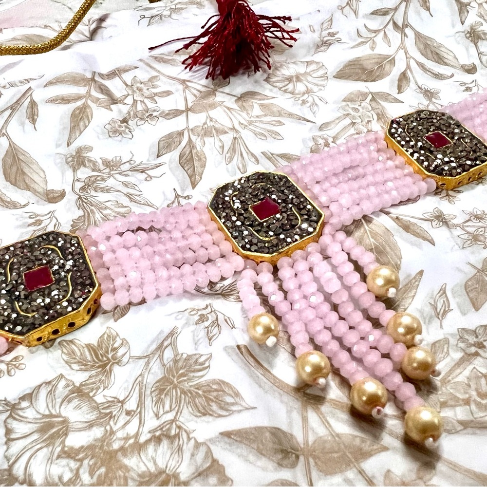 Brand New!Stunning Rose Quartz Necklace embedded w Rubies &Dark grey stones - Picture 16 of 16